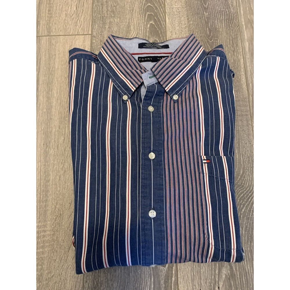 VTG Tommy Hilfiger Men's‎ Button Down Shirt Stripped Sz 2XL Long Sleeve Tal-Kat